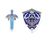 2 insignias de escudo Hylian de Zeldas Link + broche de espada Skyward Colección Cosplay, 40mm, Metal