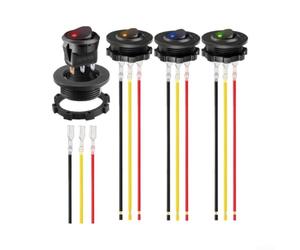 2 interruptores basculantes redondos con indicador LED, 12 V, 20 A, SPST, interruptor de encendido/apagado, carcasa de aluminio, precableado, para coche, barco, para aplicaciones industriales