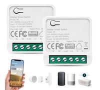 2 interruptores de luz mate, 42,5 x 42,5 x 20 mm, WiFi, empotrado, interruptor de luz Alexa Smart Life, interruptor de relé mate, 16 A, retardante de llama de PC, para automatización doméstica