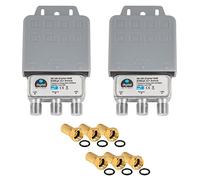 2 interruptores DiseqC 2/1 con carcasa de protección contra la intemperie HB-DIGITAL 2 x SAT LNB 1 x participante/receptor para Full HDTV 3D 4K UHD + 6 x conectores F chapados en oro