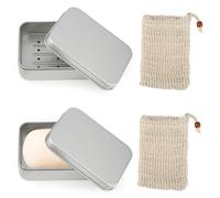 2 jaboneras de Aluminio，Jabonera con 2 Redes de cáñamo Amarillo para jabón,jabonera de Viaje para Todos los jabones sólidos y champús sólidos.