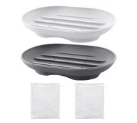2 Jaboneras de Malla de Espuma Blanca y Silicona - Ovaladas Con Agujeros - Para Cocina y Baño