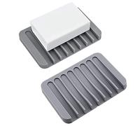 2 jaboneras de silicona, autodrenante, jabonera de cascada, sin perforación, apta para todo tipo de jabón, para baño o cocina, se mantiene seco y fácil de limpiar (gris)
