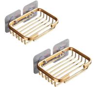 2 jaboneras doradas para pared de ducha, jabonera adhesiva de acero inoxidable, soporte de jabón sin taladro, estante de almacenamiento para jabón para baño y cocina, jaboneras y dispensadores