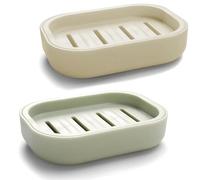 2 jaboneras, jabonera, caja de jabón portátil para ducha, antideslizante, seca, adecuada para baño, cocina, fácil limpieza (caqui y verde claro)