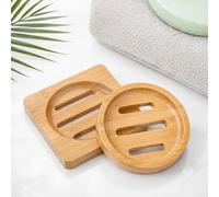 2 jaboneros de bambú para ducha, soporte para vaporizador, bandeja de jabón de madera, plato de jabón de madera para ducha, hogar, baño (redondo y cuadrado)