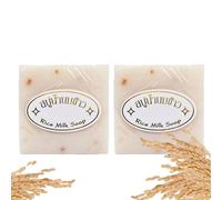 2 jabones de manos tailandeses con leche de arroz, hechos a mano, barra radiance, multilavado para cara, cuerpo y eliminación de maquillaje, colágeno blanqueador suave, jabón de gel de ducha sólido