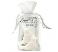 2 JABONES PAJARO Y BOLSA DE ORGANZA BODA COMUNION CONFIRMACION LOTE 25 unidades Recuerdos. Regalos Originales. Papelería.Detalles de Bodas, mi primera Comuniones, Bautizos, Cumpleaños.