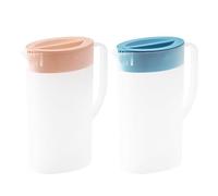 2 Jarra de Agua de P-lástico con Tapa, 1,5 litros Jarra de Agua para Frigorífico, Jarra de Jugo con Asa, Contenedor de Agua Nevera para Limonada, Jugo, Bebidas, Leche, Té, Bebidas Fría Caliente