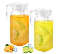 2 Jarras de Agua 900 ml con Tapa - Jarra de Plástico con Tapa - Jarra de Plástico Transparente sin BPA para Bebidas Frías, Zumo, Té o Leche - Jarrón con Asa para Nevera - Enfriadora DIY