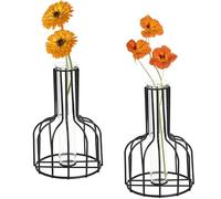 2 Jarrones de Flores Negras Con Marco de Metal, Vidrio Transparente, Tubo de Ensayo - Pequeños Jarrones Decorativos Para Bodas, Flores de Mesa y Decoración