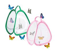 2 jaulas de malla de mariposa para niños, casa de mariposas con cremallera, jaula portátil de hábitat de mariposa para principiantes (rosa, verde)