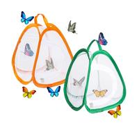 2 jaulas de malla de mariposa para niños, casa de mariposas con cremallera, jaula portátil de hábitat de mariposa para principiantes (verde, naranja)