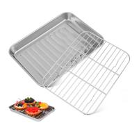 2 Juegos Bandeja de Horno Gran con Rejilla, de Acero Inoxidable | Uso Versátil en Horno y Cocina, Acabado Plata, Limpieza Cómoda, Resistente al Daño, Juego con Rejilla