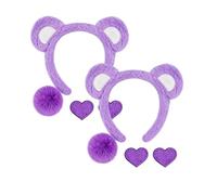 2 juegos de 8 accesorios de disfraz de oso para adultos, 2 diademas de orejas de oso, 2 colas y 4 broches en forma de corazón, disfraz de oso con orejas y cola de animales para mujeres y hombres