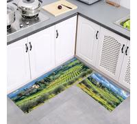 2 Juegos de Almohadillas de Cocina, Alfombras Antideslizantes de Respaldo, Viñedos Olivos Campos Paisaje Juegos de Absorción de Agua, Lavables a Máquina, Verde, 40x60cm+40x120cm