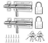2 juegos de cerrojos de cerradura de puerta, cerrojos de perno de acero inoxidable con candado, pestillo de puerta corredera, cerrojos de portón para puertas de madera, cerraduras de pestillo de