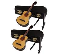2 Juegos De Guitarras En Miniatura De Madera Con Soporte Y Estuche Miniinstrumento Musical Guitarra Figuras Coleccionables Modelo Para Exhibición En El Hogar