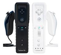 2 juegos de mando a distancia para Wii, control remoto de repuesto integrado Motion Plus y Nunchuck (negro y blanco)