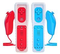 2 juegos de mando a distancia para Wii, control remoto de repuesto integrado Motion Plus y Nunchuck (rojo azul)
