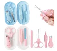2 juegos de manicura para bebés, 4 tijeras para uñas infantiles, herramientas de enfermería, kit para juego de tijeras con puntas redondeadas, cortaúñas y limas y pinzas para uñas para bebé en estuche