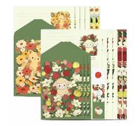 2 Juegos de Papel de Cartas con Sobres y Pegatinas de Sellado, Kit de Papelería Bonita A5 con Estampado Dorado para Invitaciones y Felicitaciones - Diseño Flores y Animales