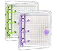 2 Juegos Mini Tapas Transparentes para Carpetas de 3 Anillas Bolsa de Papel Interior de Carpeta Carpeta de de Cuaderno de PVC Suave Transparente (Verde, PúRpura)