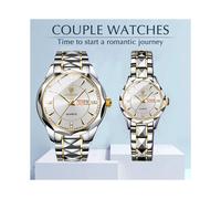 (2 juegos slv gold wht)Nuevos juegos de relojes para él y para ella, de acero inoxidable, resistente
