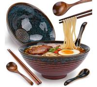 2 Juegos Tazón de Ramen Japonés,Juegode Cuencos de Ramen 1000ml,Ramen Bowl de Cerámica con Palillos y Cuchara, Tazones de Sopa de Fideos para Ensalada Frutas, Verduras, Fideos, Cereales, Sopa