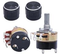 2 juegos WH138 B5K B10K B20K B50K B100K B250K B500K Ohm potenciómetro atenuador cónico lineal único con interruptor y perilla de aleación negra(250K OHM)