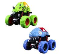 2 Juguetes de Dinosaurio para Coche, Camión Monstruo Con Ruedas de Fuego, Regalo para Niños a Partir de 3 Años (Verde, Azul)