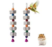 2 juguetes masticables para pájaros, juguetes para morder en jaulas de loros, piedra de calcio con cascabeles, juguetes para loros, adecuados para loros, cacatúas y hámsteres (A)