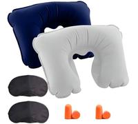 2 Kit Almohada Hinchable Viaje Cuello Avion - Cojin Inflable Cervical Avión para Viaje con Antifaz y Tapones - Collarin Cervical Inflable Cervicales y Reposa Cuello - Cojín Dormir - Travel Pillow
