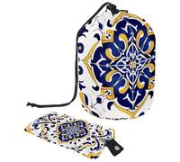 2 Kit de Viaje Bolsas de Cosméticos, Bolsas de Maquillaje de Gran Capacidad, Suaves, Impermeables, Portátiles, con Cordón, Diseño Tradicional de Azulejos Portugueses Ornamentados, Mandalas