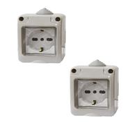 2 kits de caja eléctrica IP55 con puerta, 2 módulos de toma Schuko P40 universal 10/16 A, kit caja eléctrica lista, montaje de pared exterior