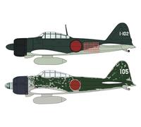 Hasegawa- 2 Kits Mitsubishi A6M2b/A6m3 Zero Fighter 1/72 Kit de construcción, Multicolor, Medium (602437)