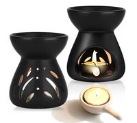 2 lámparas aromáticas de cerámica, quemador de aceite de cerámica con 2 cucharas de vela, modelo de embudo para aceites esenciales, lámpara aromática para dormitorio, salón, yoga, color negro