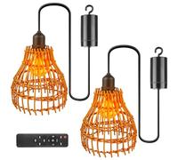 2 lámparas colgantes con batería, lámpara colgante de ratán, E27, iluminación exterior con batería, portátil, de ratán, para jardín, balcón, dormitorio