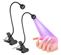 2 lámparas de clip para secadora de uñas, LED alimentadas por USB con cuello ajustable, ideal para curado en gel y trabajos de manualidades, color negro