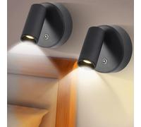 2 lámparas de lectura montadas en la pared, lámpara de pared LED para interiores, lámpara de pared inalámbrica, 3 modos de color regulable, atenuación continua con interruptor táctil regulable y