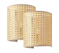 lux.pro Set de 2 Apliques Pared Ascot para Escaleras Sala Pantalla Semicilíndrica 2 Lámparas de Pared para Pasillos Hoteles 1x E27 60W Metal Malla de Plástico 20x16x12 cm - Efecto Ratán/Blanco