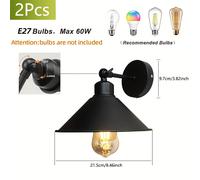 2 Lámparas de pared de ajustable estilo industrial retro negro, base de bombilla E27, , dormitorio, mesita de noche, pasillo, accesorios de iluminación de corredor (bombilla no incluida)