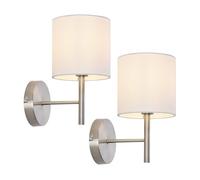 lux.pro Set de 2 Apliques Winsford para Escaleras Sala Decorativa Pantalla Cilíndrica 2 Lámparas de Pared para Pasillos Hoteles 1x E14 40W Metal Textil (100% poliéster) 27x21 cm - Plateado/Blanco