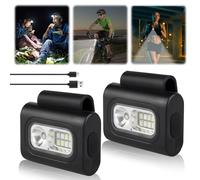 2 lámparas LED con clip LED, fuerte imán con 6 modos de luz, recargable por USB, resistente al agua, clip nocturno, accesorios para correr, camping, senderismo (2 unidades)