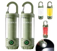 2 lámparas LED de camping portátiles, superluminosas, con gancho, recargable por USB, con luz blanca cálida y luz roja, 2 modos de luz, lámpara para corte de energía, senderismo, emergencia