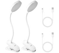 2 lámparas LED de lectura para cama, lámpara de pinza regulable, lámpara de pinza recargable por USB, 3 niveles de brillo, 360°, flexible, lámpara de escritorio con táctil, regulable, lámpara de mesa