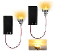 2 lámparas LED para casa de muñecas, luz amarilla con soporte de batería AA e interruptor, lámpara LED de 3 V, cable de 25 cm, accesorios LED en miniatura para bricolaje en miniaturas, microcasas y