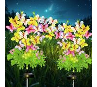 2 lámparas solares para exterior jardín, mariposas solares LED para exteriores, luces decorativas de jardín, IP65, resistentes al agua, con mariposas coloridas, para patios, patios, decoración de