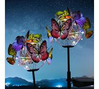2 lámparas solares para jardín exterior, IP55 resistente al agua, luces solares para jardín, guirnalda de luces para exteriores, decoración de jardín, guirnalda de luces de mariposa para césped