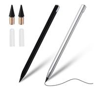 2 lápices interminables con punta de escritura continua sostenible, lápices de metal sin tinta eternos, intercambiables, borrables, reutilizables, suministros escolares para estudiantes, suministros